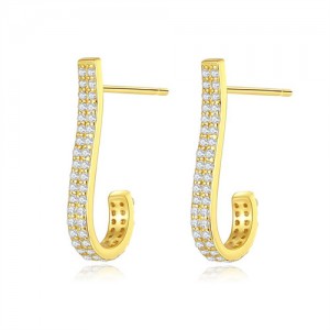 Office Style Fashion Cubic Zirconia J Shape Design Wholesale 925 Sterling Silver Earrings - Golden