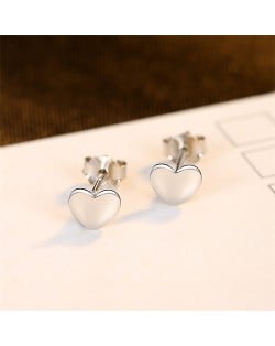 Mini Ear Studs Simple Peach Heart Fashion Wholesale 925 Sterling Silver Earrings - Silver