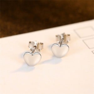 Mini Ear Studs Simple Peach Heart Fashion Wholesale 925 Sterling Silver Earrings - Silver