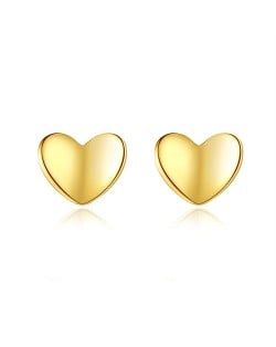 Mini Ear Studs Simple Peach Heart Fashion Wholesale 925 Sterling Silver Earrings - Golden