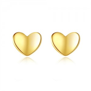 Mini Ear Studs Simple Peach Heart Fashion Wholesale 925 Sterling Silver Earrings - Golden