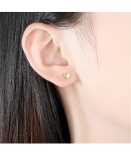Mini Ear Studs Simple Peach Heart Fashion Wholesale 925 Sterling Silver Earrings - Golden