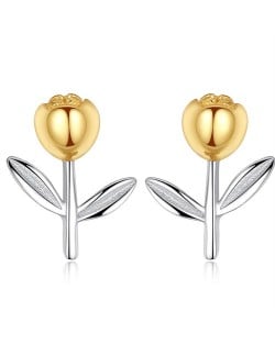 Two-tone Mini Flower Fine Jewelry Fashion Wholesale 925 Sterling Silver Ear Studs