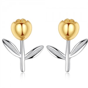 Two-tone Mini Flower Fine Jewelry Fashion Wholesale 925 Sterling Silver Ear Studs