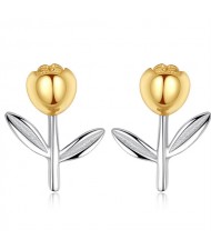 Two-tone Mini Flower Fine Jewelry Fashion Wholesale 925 Sterling Silver Ear Studs