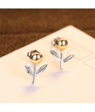 Two-tone Mini Flower Fine Jewelry Fashion Wholesale 925 Sterling Silver Ear Studs