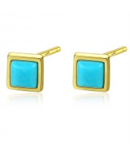 Mini Earrings Square Blue Wholesale Fashion 925 Sterling Silver Ear Studs