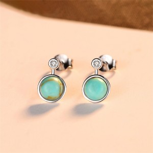 Radom Texture Blue Turquoise Vintage Wholesale Korean Fashion 925 Sterling Silver Earrings