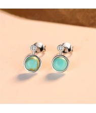 Radom Texture Blue Turquoise Vintage Wholesale Korean Fashion 925 Sterling Silver Earrings