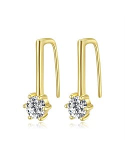 Business Seyle Six Claw Cubic Zirconia Simple Wholesale Fashion 925 Sterling Silver Earrings