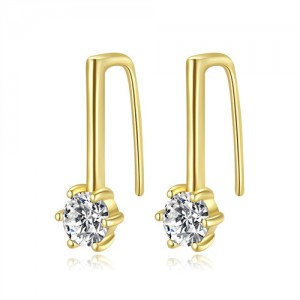 Business Seyle Six Claw Cubic Zirconia Simple Wholesale Fashion 925 Sterling Silver Earrings - Golden