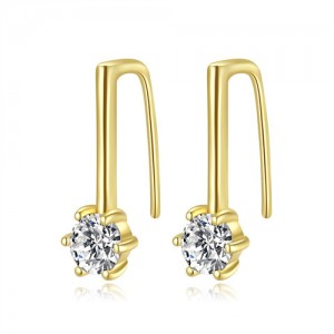 Business Seyle Six Claw Cubic Zirconia Simple Wholesale Fashion 925 Sterling Silver Earrings - Golden