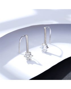 Business Seyle Six Claw Cubic Zirconia Simple Wholesale Fashion 925 Sterling Silver Earrings - Silver