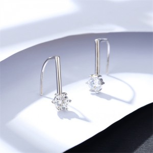 Business Seyle Six Claw Cubic Zirconia Simple Wholesale Fashion 925 Sterling Silver Earrings - Silver