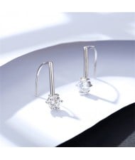 Business Seyle Six Claw Cubic Zirconia Simple Wholesale Fashion 925 Sterling Silver Earrings - Silver