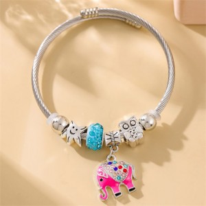 Pink Elephant Lucky Beads High Fashion Wholesale Friendship Bangle