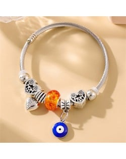 Evil Eye and Hearts Lucky Beads High Fashion Wholesale Friendship Bangle