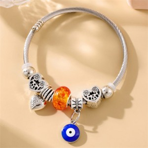 Evil Eye and Hearts Lucky Beads High Fashion Wholesale Friendship Bangle