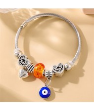 Evil Eye and Hearts Lucky Beads High Fashion Wholesale Friendship Bangle