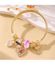 Rose and Hearts with Key and Lock Lucky Beads Fashionable Wholesale Friendship Bangle