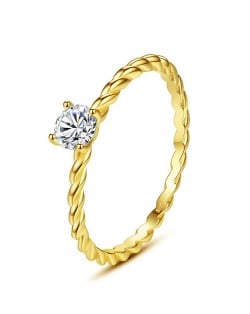 Simple Twist Design Cubic Zirconia Gold Plated Women Wedding 925 Sterling Silver Ring