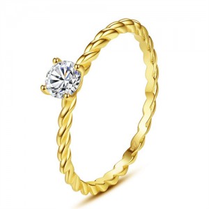Simple Twist Design Cubic Zirconia Gold Plated Women Wedding 925 Sterling Silver Ring