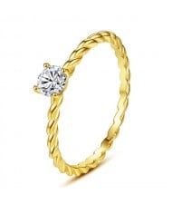 Simple Twist Design Cubic Zirconia Gold Plated Women Wedding 925 Sterling Silver Ring