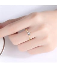 Simple Twist Design Cubic Zirconia Gold Plated Women Wedding 925 Sterling Silver Ring