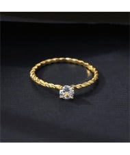 Simple Twist Design Cubic Zirconia Gold Plated Women Wedding 925 Sterling Silver Ring