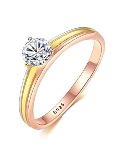 Advanced Jewelry Cubic Zirconia Three-colour Gold Plated 925 Sterling Silver Women Wedding Ring