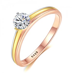 Advanced Jewelry Cubic Zirconia Three-colour Gold Plated 925 Sterling Silver Women Wedding Ring