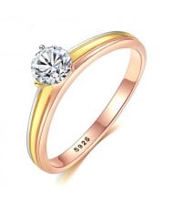 Advanced Jewelry Cubic Zirconia Three-colour Gold Plated 925 Sterling Silver Women Wedding Ring