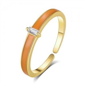 Popular Jewelry Orange Oil-spot Glated Cubic Zirconia Open-end Wholesale Women 925 Sterling Silver Ring