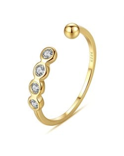 Round Cubic Zirconia and Golden Bead Open-end Design Wholesale Women 925 Sterling Silver Ring