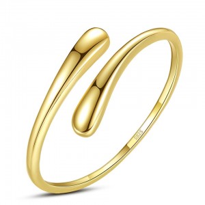 Gold Plated Water Drop Design Open-end Wholesale Women 925 Sterling Silver Ring