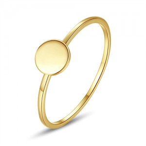 Korean Fashion Simple Round Surface Design Gold Plated Women 925 Sterling Silver Ring