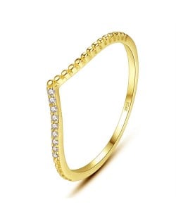 Korean Fashion Cubic Zirconia V Shape Design Gold Plated Women 925 Sterling Silver Ring