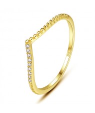 Korean Fashion Cubic Zirconia V Shape Design Gold Plated Women 925 Sterling Silver Ring