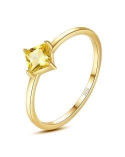 Rhomboid Yellow Cubic Zirconia Gold Plated Women 925 Sterling Silver Ring