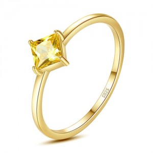 Rhomboid Yellow Cubic Zirconia Gold Plated Women 925 Sterling Silver Ring