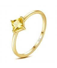 Rhomboid Yellow Cubic Zirconia Gold Plated Women 925 Sterling Silver Ring