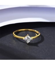 Rhomboid White Cubic Zirconia Gold Plated Women 925 Sterling Silver Ring