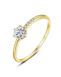 Classic Six-claw Bling Cubic Zirconia Gold Plated Women Wedding 925 Sterling Silver Ring