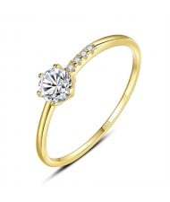 Classic Six-claw Bling Cubic Zirconia Gold Plated Women Wedding 925 Sterling Silver Ring