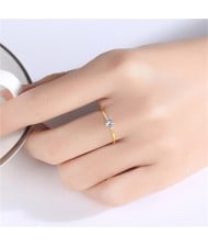 Classic Six-claw Bling Cubic Zirconia Gold Plated Women Wedding 925 Sterling Silver Ring