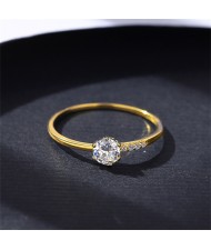 Classic Six-claw Bling Cubic Zirconia Gold Plated Women Wedding 925 Sterling Silver Ring