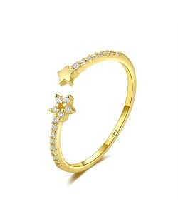 Simple Style Stars Open-end Design Cubic Zirconia Gold Plated Women 925 Sterling Silver Ring