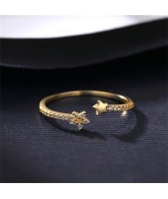 Simple Style Stars Open-end Design Cubic Zirconia Gold Plated Women 925 Sterling Silver Ring