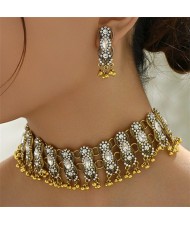 Middle East Vintage Fashion Rhinestone Embellished Multiple Layers Wholesale Costume Necklace and Earrings Set - White