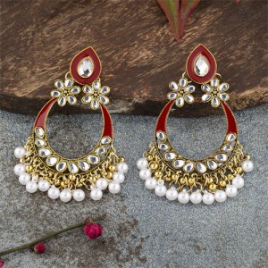 Middle East Fashion Shining Geometric Tassel Fashion Wholesale Costume Earrings - Red